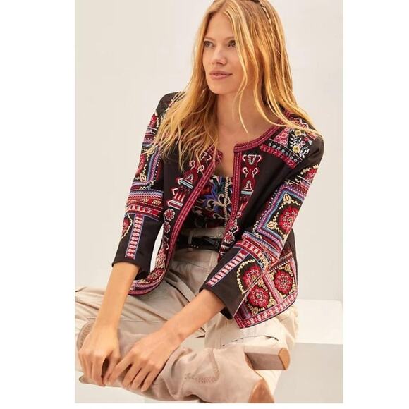 Anthropologie Abstract Embroidered Jacket Small Black NWT - Picture 1 of 10